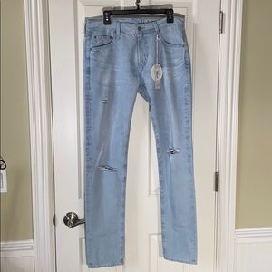 NEW AG slim/skinny, ripped, light-wash jeans